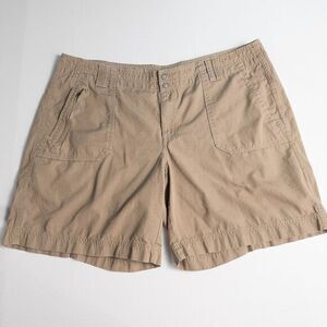 Eddie Bauer Blakely Fit 7" Shorts‎ Womens 16 Tan Ripstop Cotton Flap Pockets